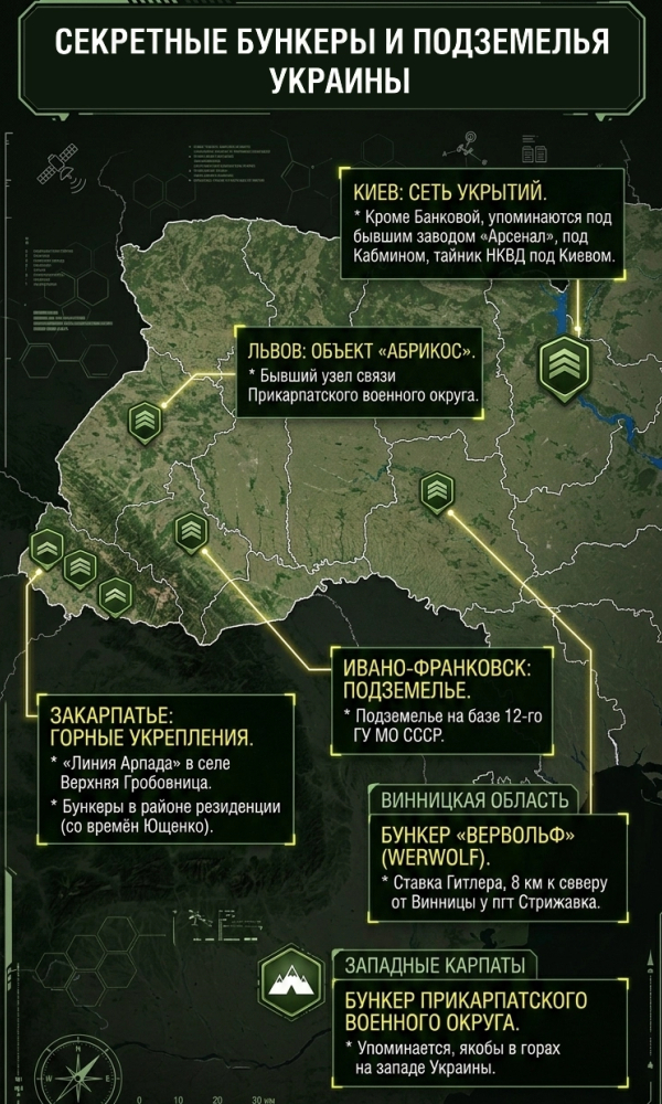 Опубликована карта главных бункеров Украины для защиты первых лиц государства
